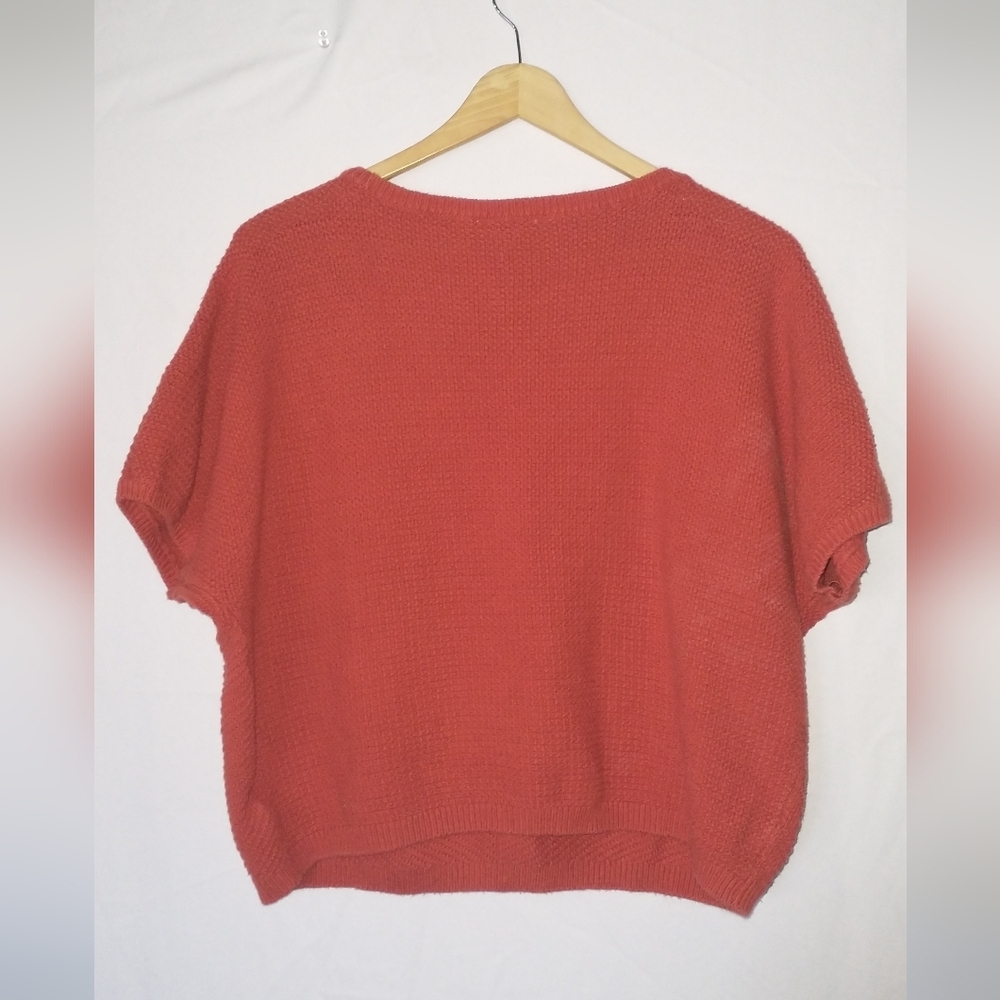 Autumn Fall Themed Oversized Knit Batwing Sweater Blouse Short Sleeve Crop M - Picture 4 of 4